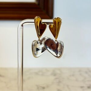 Jenny Bird JB Silver & Gold Toned Heart Dangle Earrings